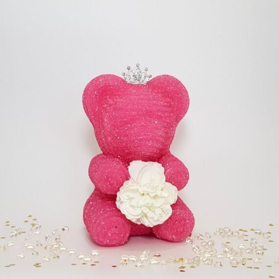 crystal bear pink with tiara and flower