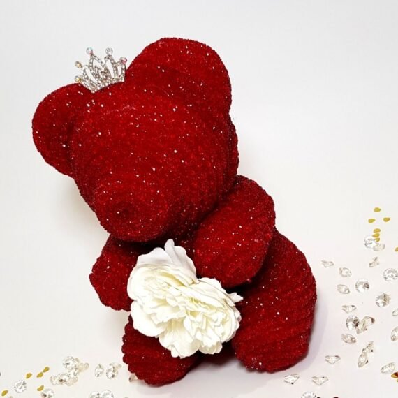 Crystal bear red with tiara and flower