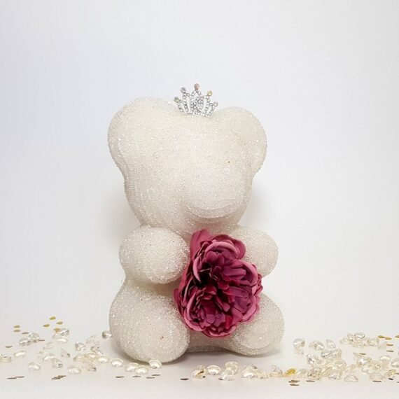 Crystal bear white with tiara and flower