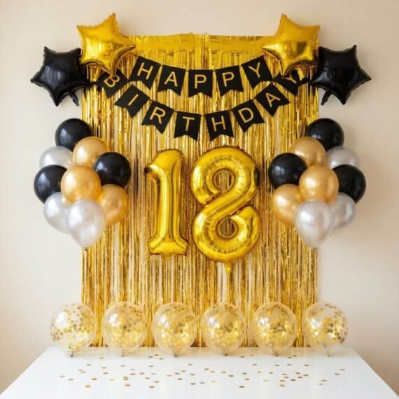 Gold and Black 18th Birthday Decoration Kit