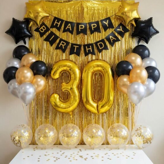 Gold and Black 30th Birthday Decoration Kit