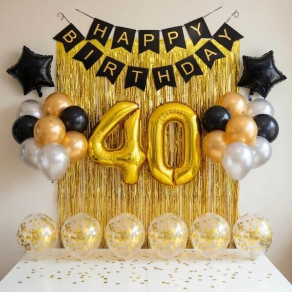 Gold and Black 40th Birthday Decoration Kit