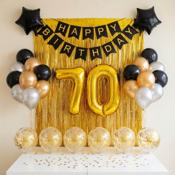 Gold and Black 70th Birthday Decoration Kit