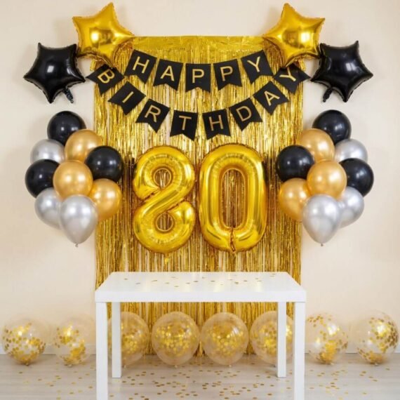 Gold and Black 80th Birthday Decoration Kit