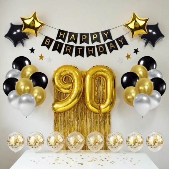 Gold and Black 90th Birthday Decoration Kit