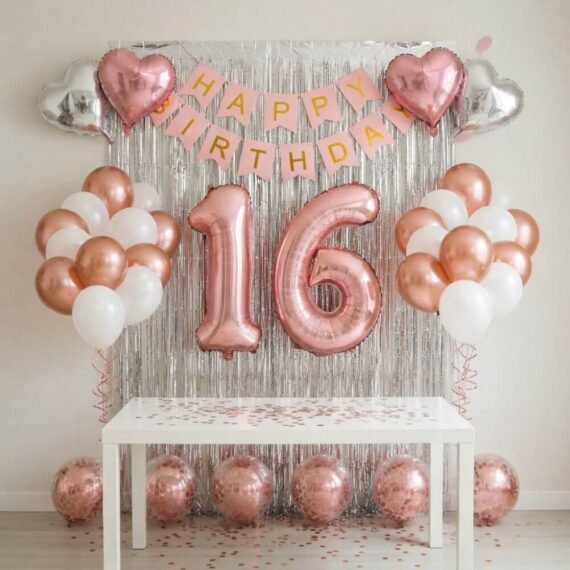 Rose Gold and Silver 16th Birthday Decoration Kit