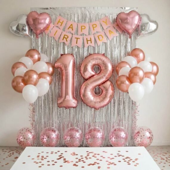 Rose Gold and Silver 18th Birthday Decoration Kit