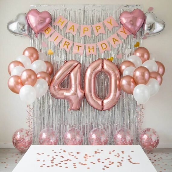 Rose Gold and Silver 40th Birthday Decoration Kit