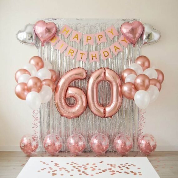 Rose Gold and Silver 60th Birthday Decoration Kit