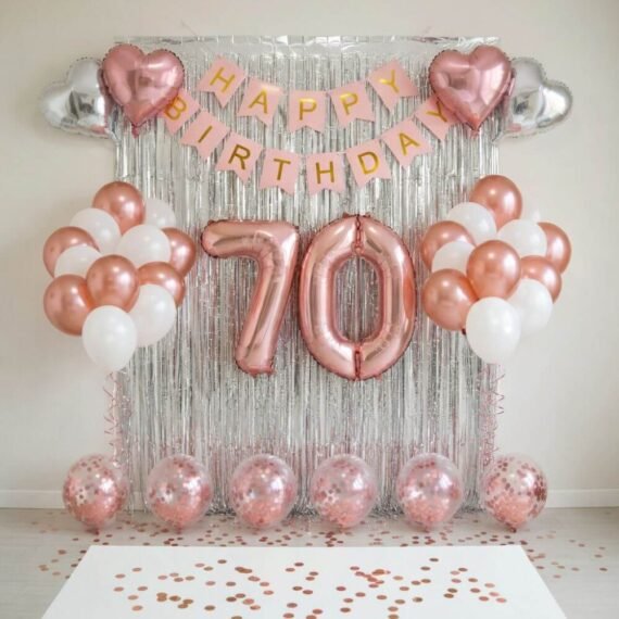 Rose Gold and Silver 70th Birthday Decoration Kit