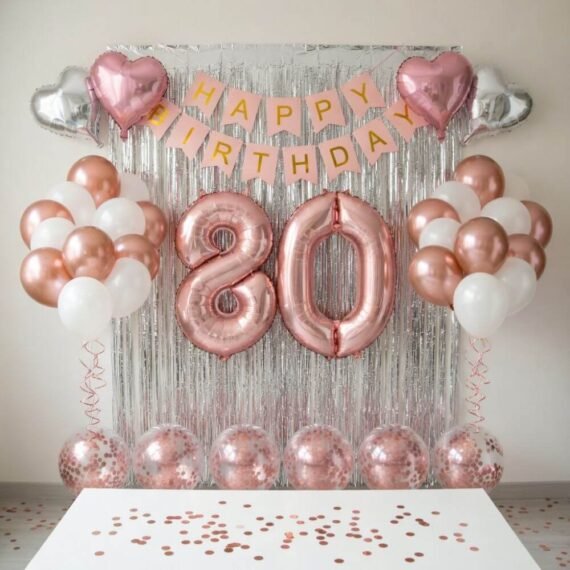 Rose Gold and Silver 80th Birthday Decoration Kit