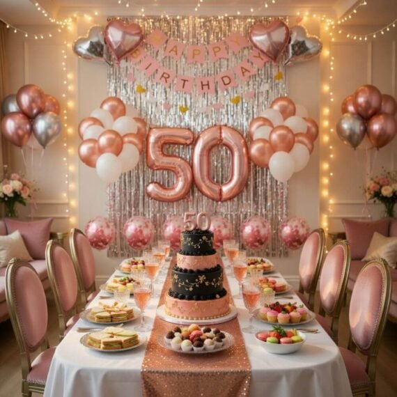 Rose Gold and Silver 50th Birthday Decorations