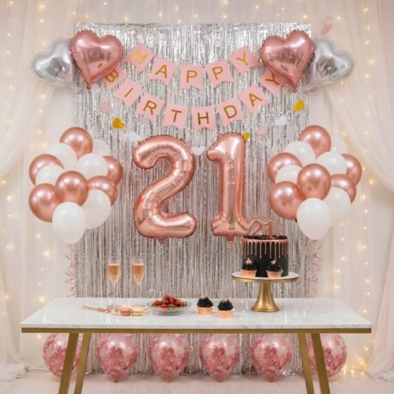 Rose Gold and Silver 21st Birthday Decorations