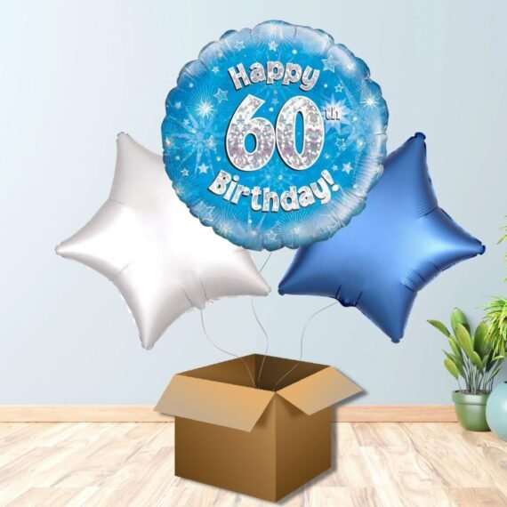 Blue and Silver 60th Birthday Balloon Bouquet