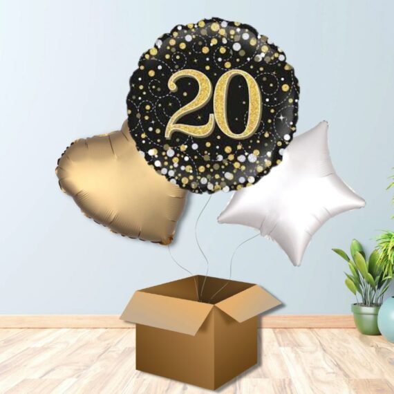 Black and Gold 20th Birthday Balloon Bouquet