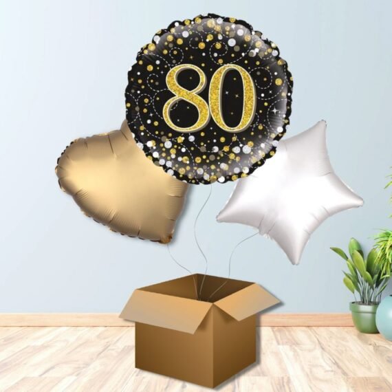 Gold and Black 80th Birthday Balloon Bouquet