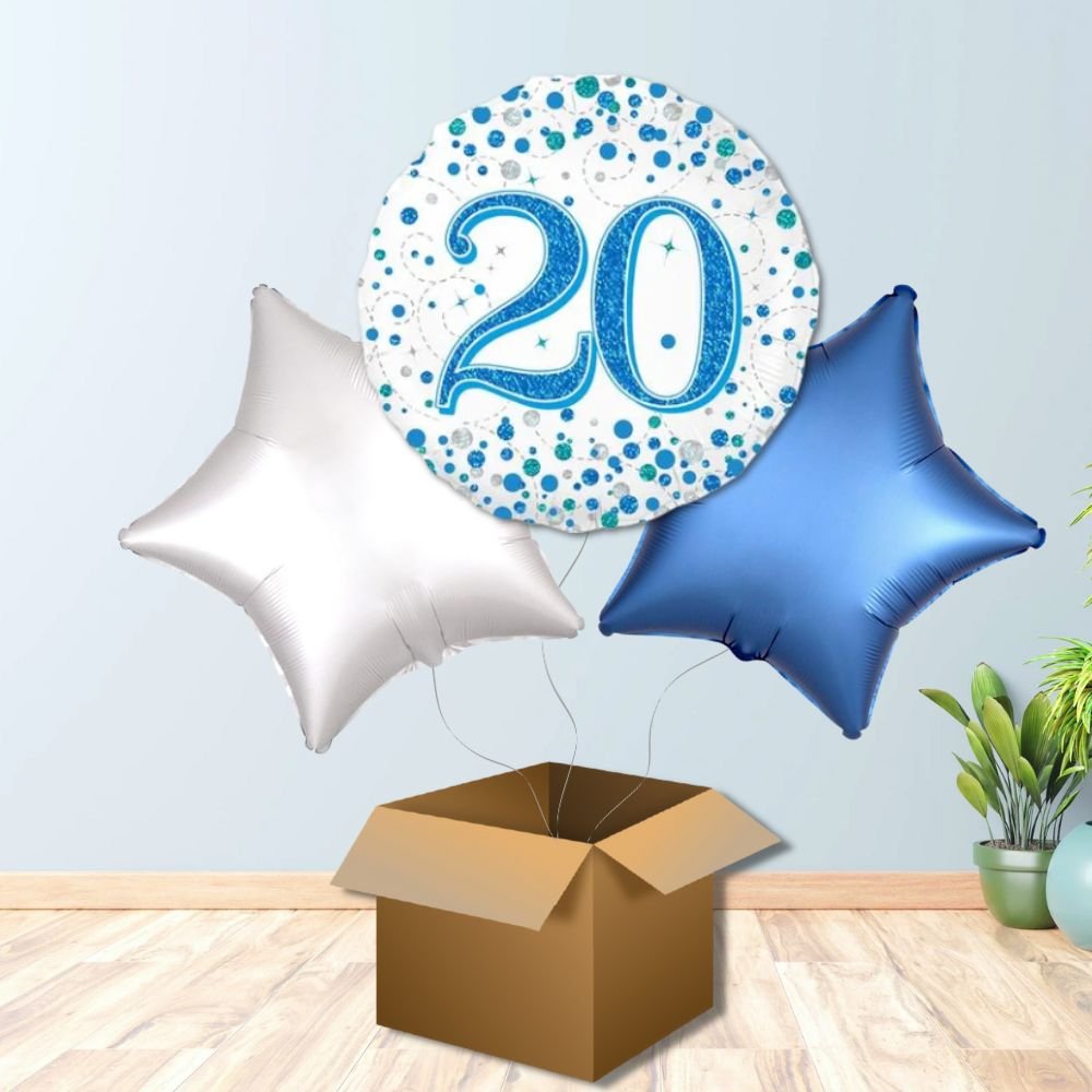 Blue and White 20th Birthday Balloon Bouquet