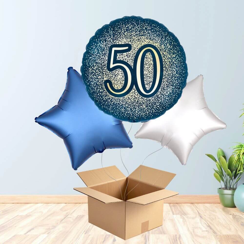Blue and Gold 50th Birthday Balloon Bouquet
