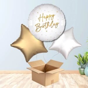 White and Gold Birthday Balloon Bouquet