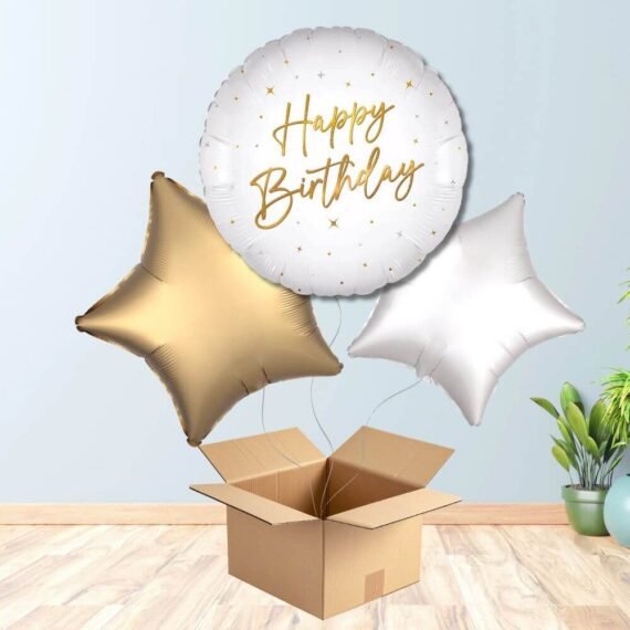 White and Gold Birthday Balloon Bouquet