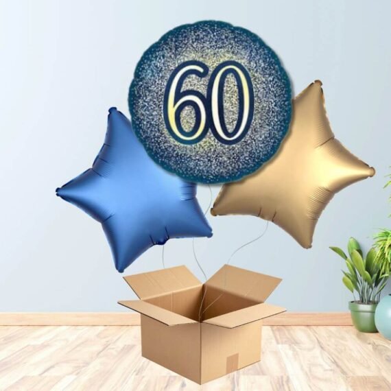 Blue and Gold 60th Birthday Balloon Bouquet