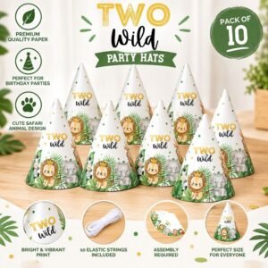Two Wild Safari Party Hats - Pack of 10 Jungle Animal Birthday Hats